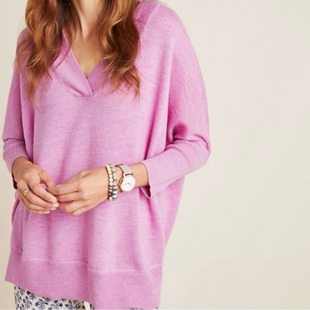 By Anthropologie Araminta V Neck  100% Merino Wool Oversized Sweater
